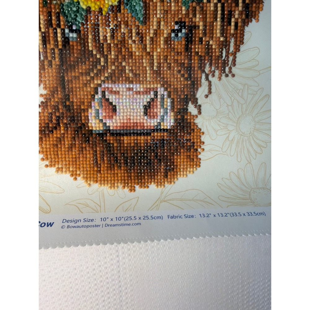 Diamond Dotz Sunflower Cow Highland Cow Partial Diamond Painting Completed Art - Picture 3 of 4